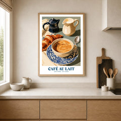French Cafe au Lait Coffee Poster - neutral kitchen single frame mockup This Art World