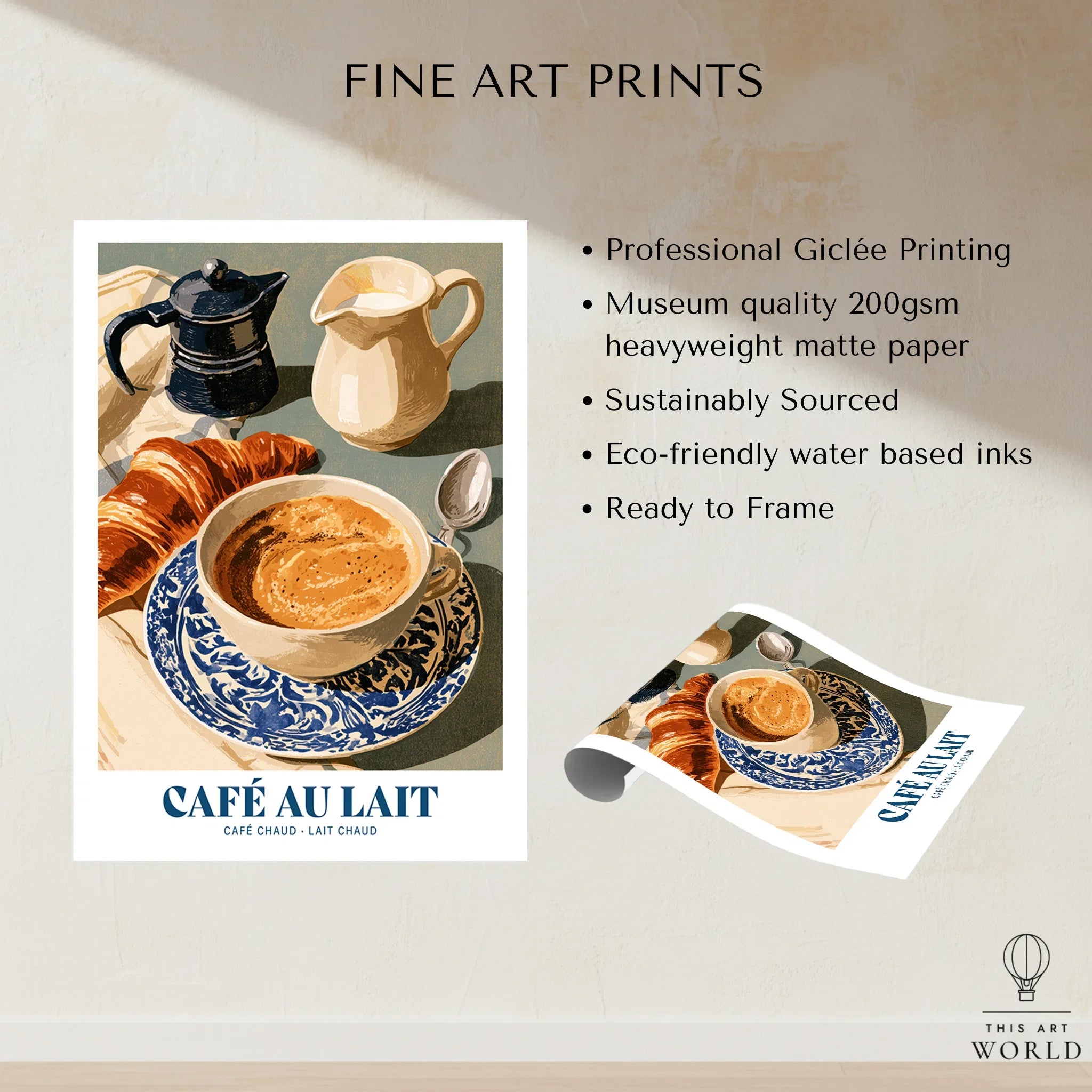 French Cafe au Lait Coffee Poster - fine art print unframed quality details
