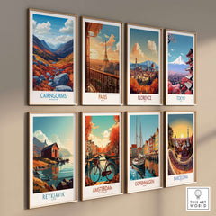 Cairngorms Art Print displayed alongside art prints of famous cities including Paris, Florence, and Tokyo.