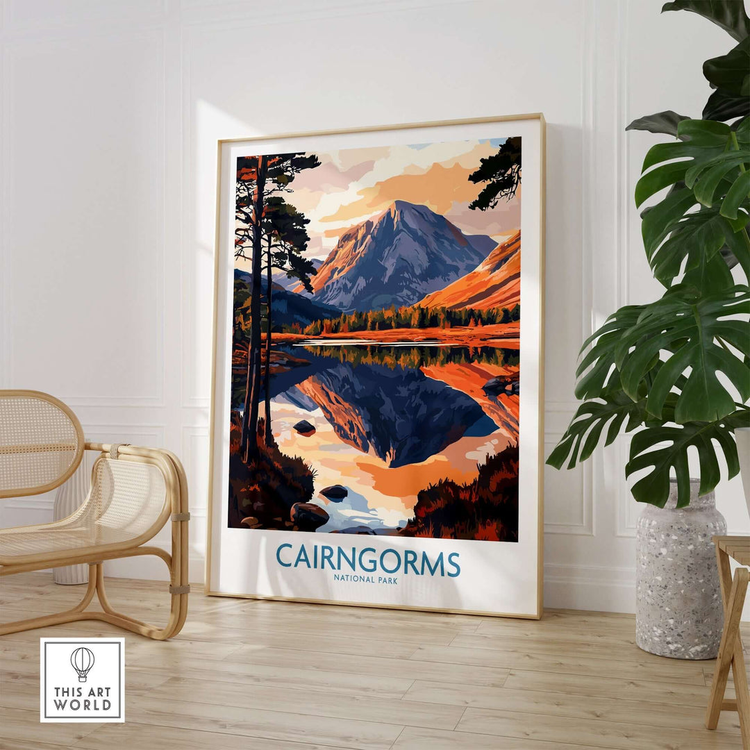 Cairngorms National Park poster showcasing vibrant landscapes, perfect gift idea for nature lovers and outdoor enthusiasts.