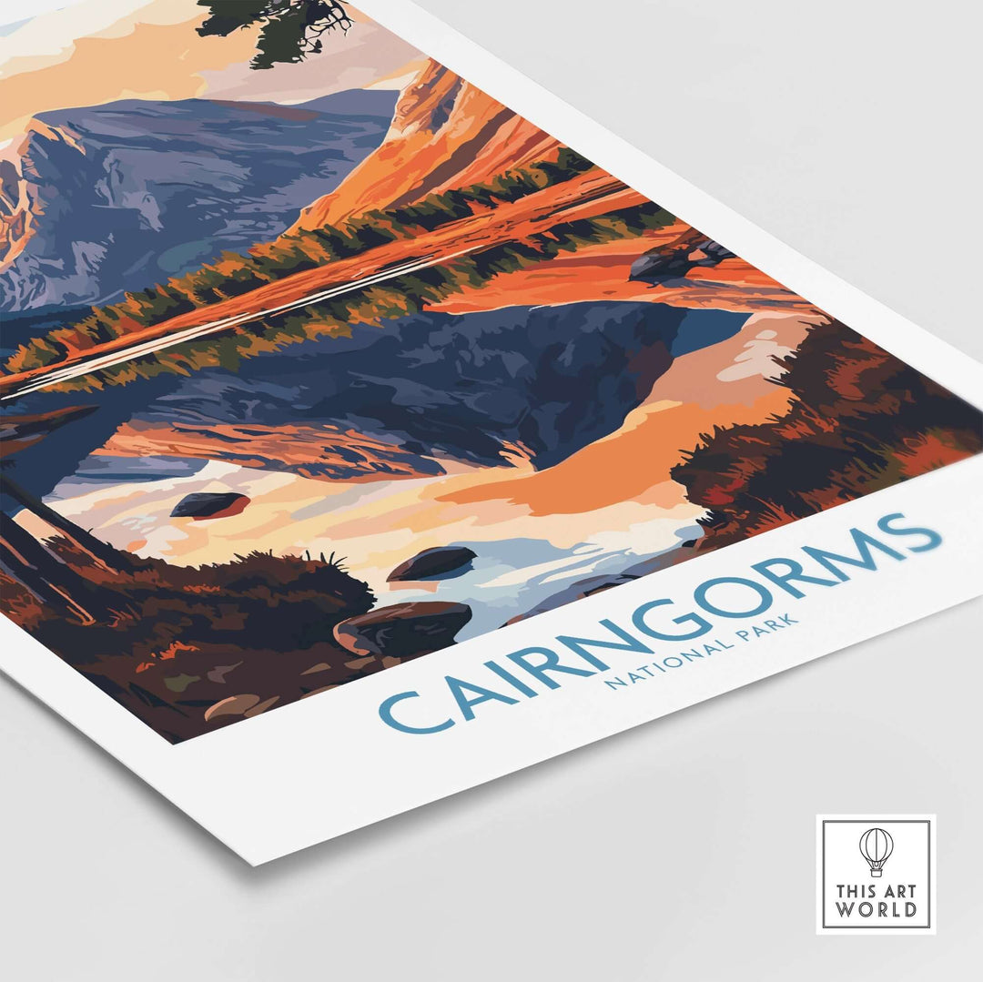 Cairngorms National Park poster showcasing vibrant landscapes and wildlife, perfect gift idea for nature lovers.