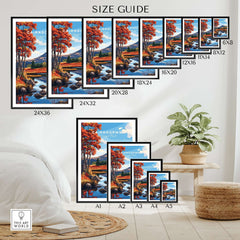 Cairngorms National Park Wall Art size guide showing various frame sizes and dimensions for wall decor.