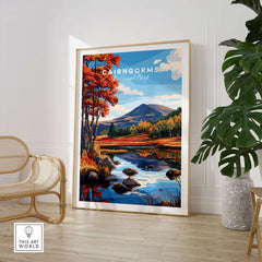 Cairngorms National Park Wall Art featuring vibrant landscapes and wildlife in a modern living space.