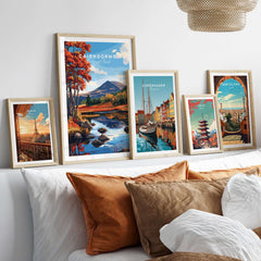Cairngorms National Park Wall Art showcased with other travel-inspired wall art in a cozy living room setting.
