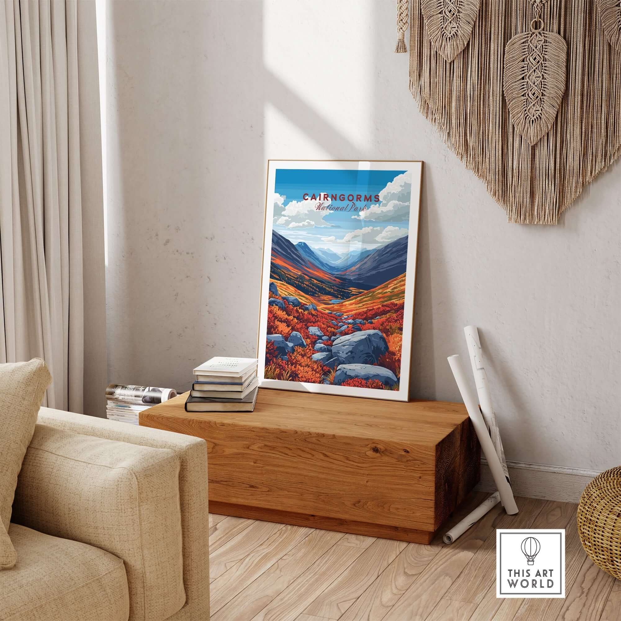 Cairngorms Print featuring stunning colors and majestic landscapes of the Cairngorms mountain range.