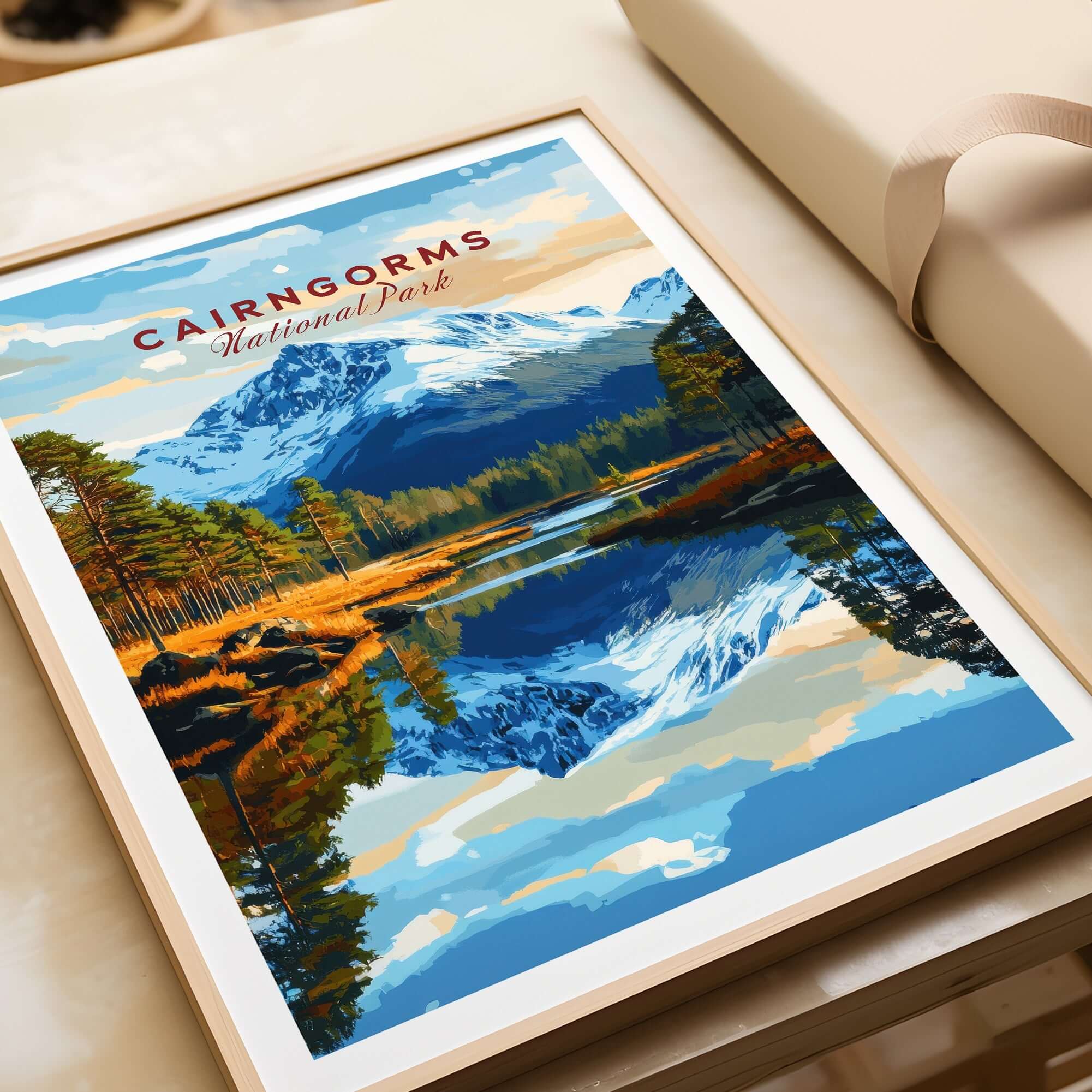 Cairngorms Print National Park showcasing stunning landscapes and reflections in a stylish framed print.