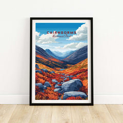Cairngorms Print showcasing vibrant landscapes of the Cairngorms National Park in a stylish framed design.