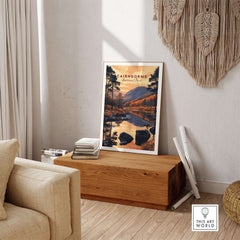 Cairngorms Wall Art showcasing a serene mountain landscape in a stylish room setting.