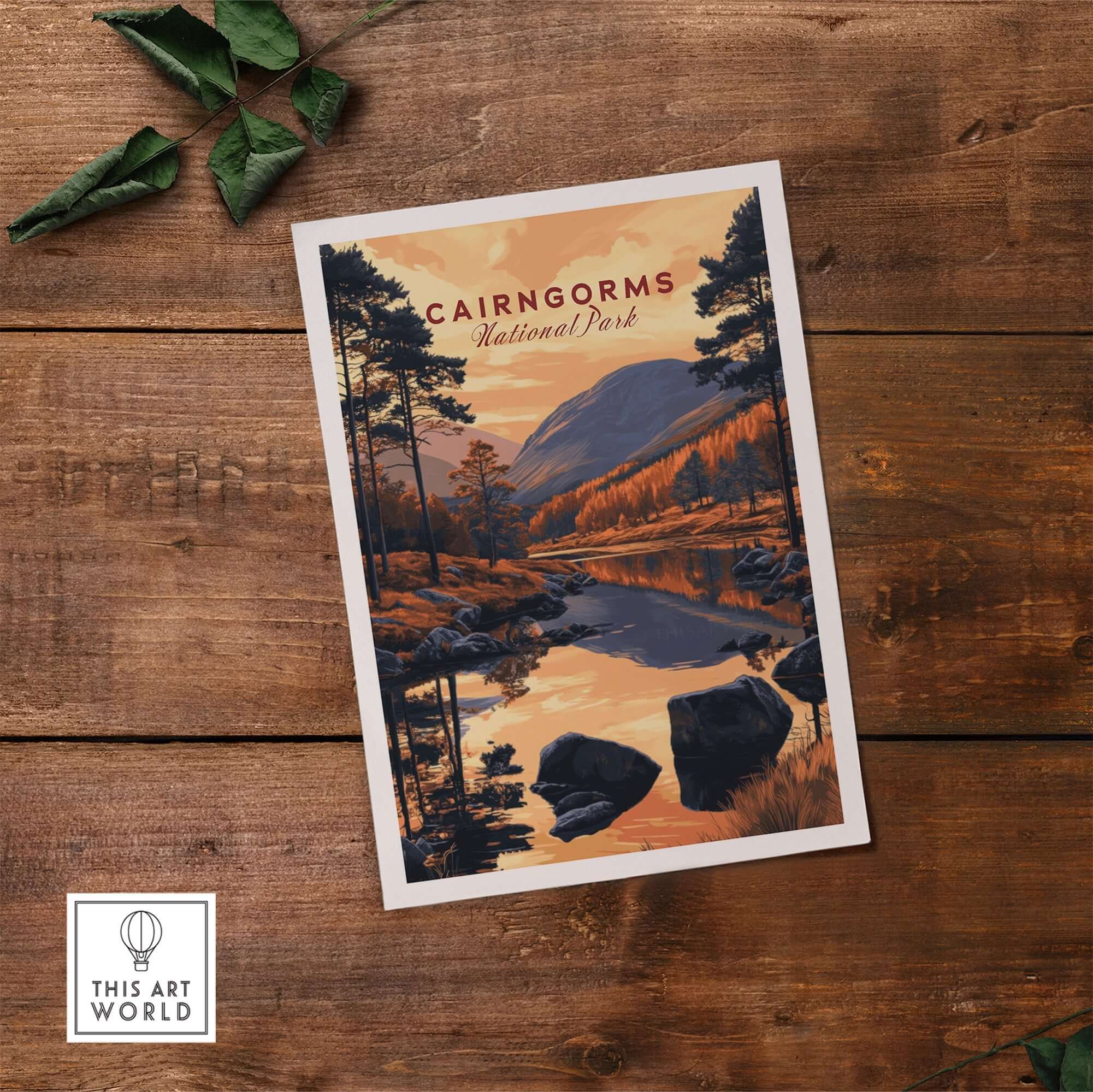 Cairngorms Wall Art depicting serene landscape of Cairngorms National Park with vibrant colors and intricate details.