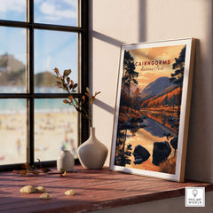 Cairngorms Wall Art displayed in a serene home setting, showcasing the beauty of nature with vibrant colors.