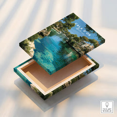 Cala d'Or Mallorca Marina Travel Poster — stretched canvas print floating detail mirror edge