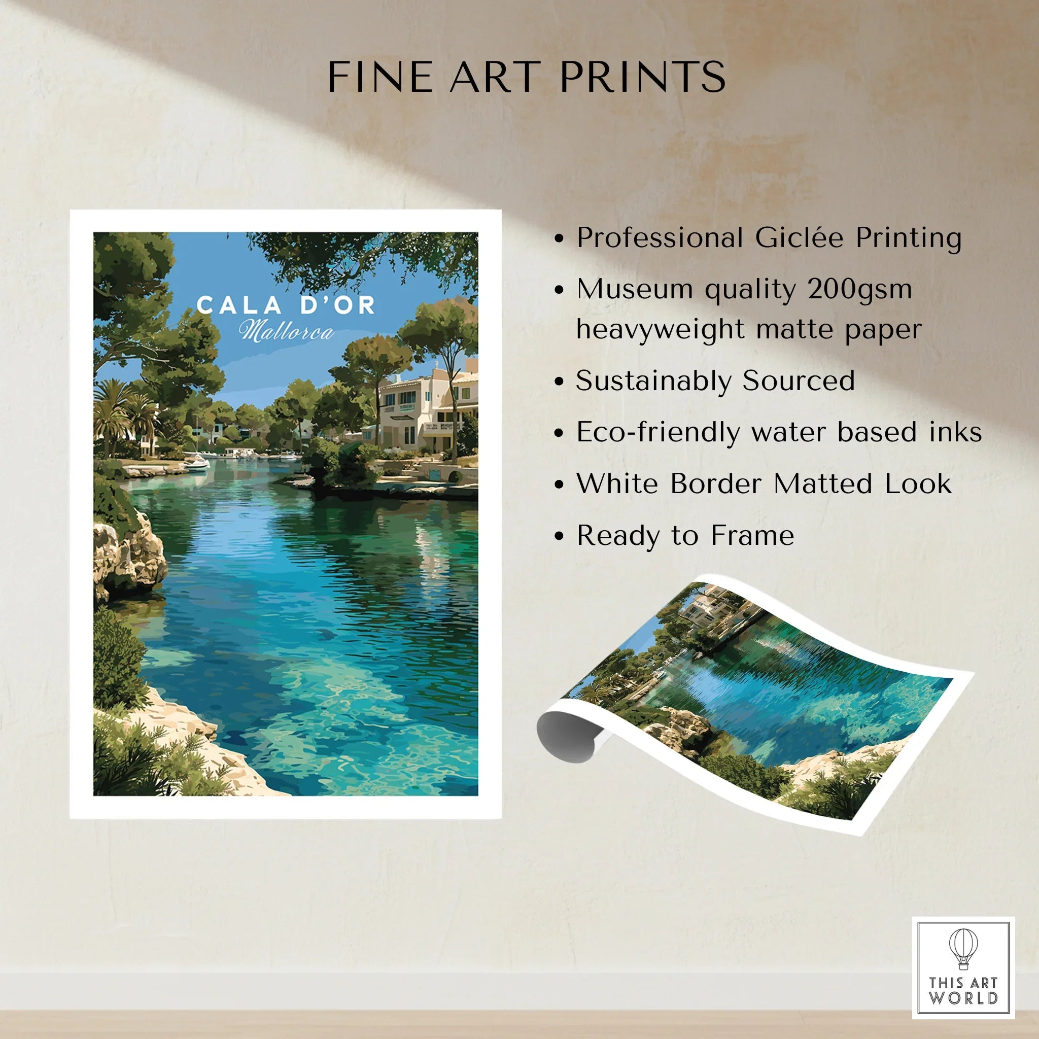 Cala d'Or Mallorca Marina Travel Poster — fine art print unframed quality details