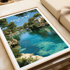 Cala d'Or Mallorca Marina Travel Poster — framed art print closeup gift unwrapped natural frame