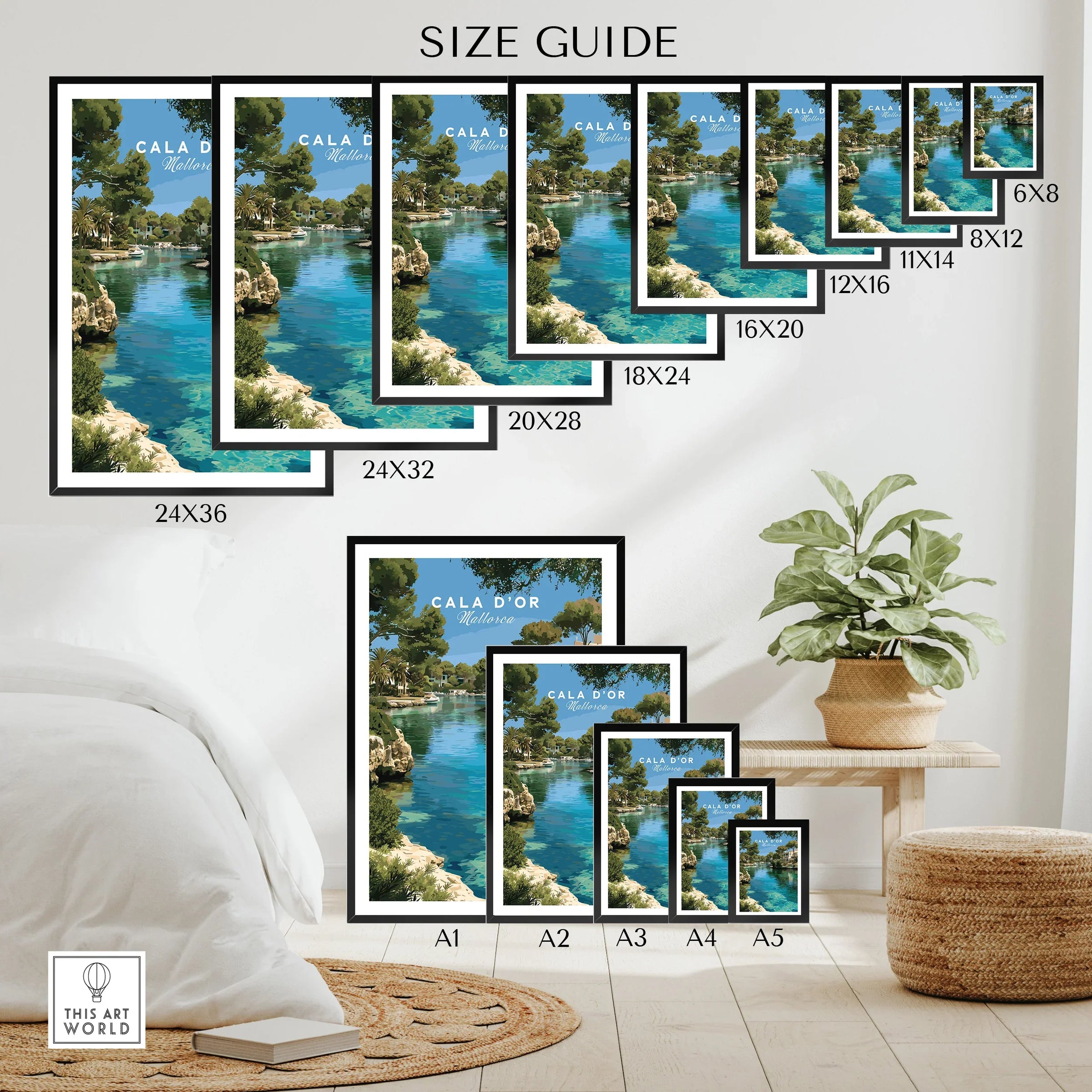 Cala d'Or Mallorca Marina Travel Poster — wall art poster size guide thisartworld