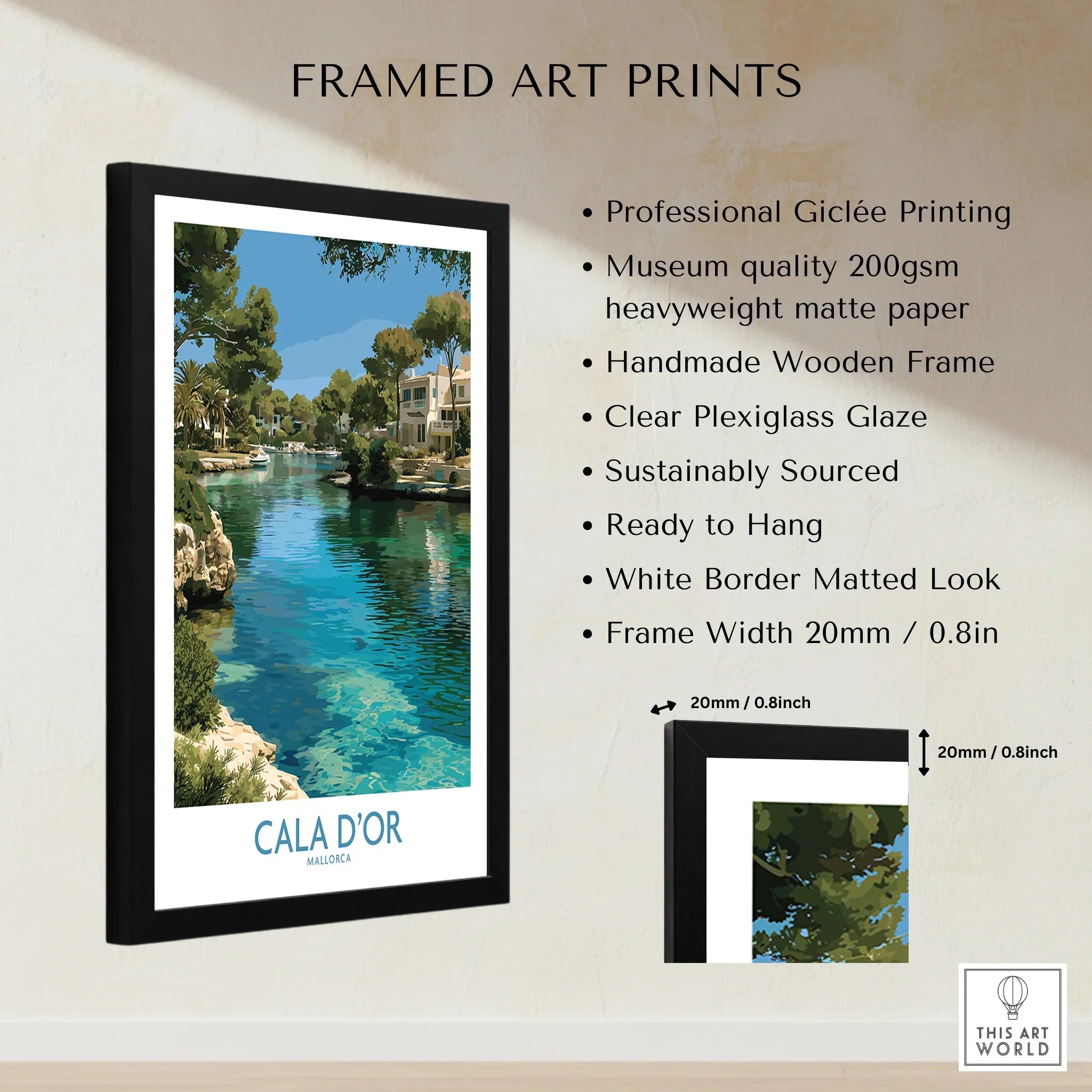 Cala d'Or Mallorca Marina Wall Art — framed print details measurements quality details