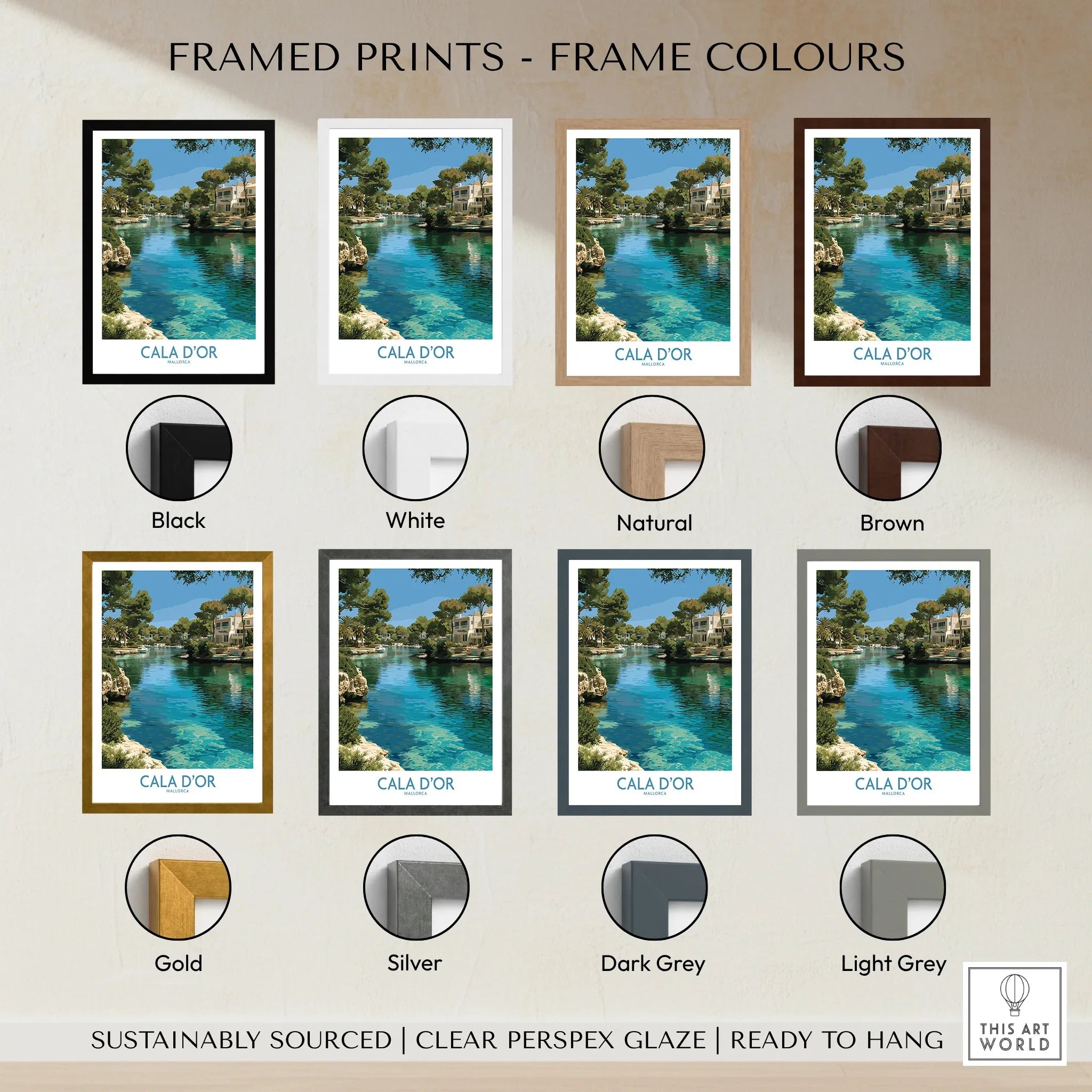Cala d'Or Mallorca Marina Wall Art — framed print colour options