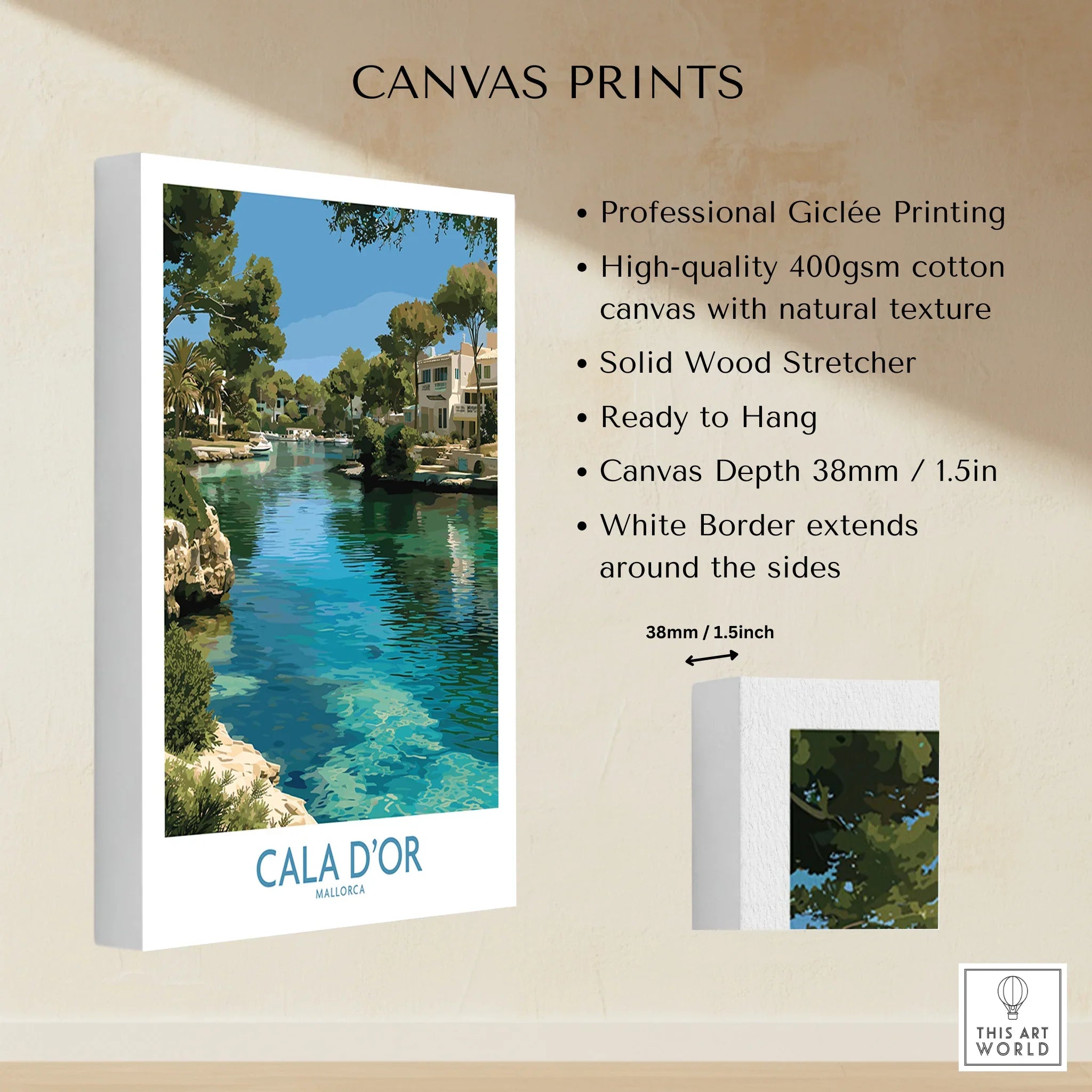 Cala d'Or Mallorca Marina Wall Art — canvas print stretched cotton canvas details