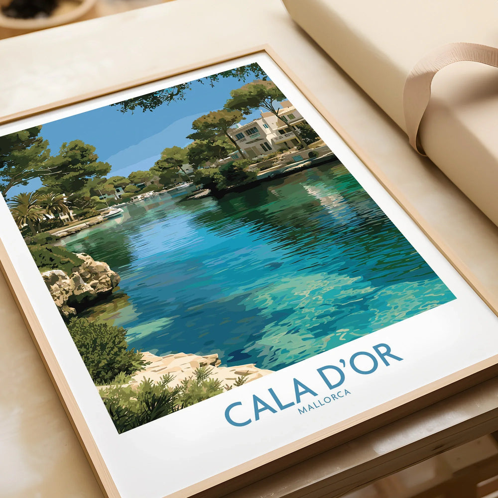 Cala d'Or Mallorca Marina Wall Art — framed art print closeup gift unwrapped natural frame