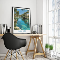Cala d'Or Mallorca Marina Wall Art — framed poster black frame on office desk modern