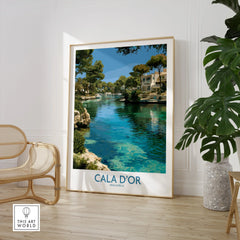 Cala d'Or Mallorca Marina Wall Art — large framed print room setting chair plant