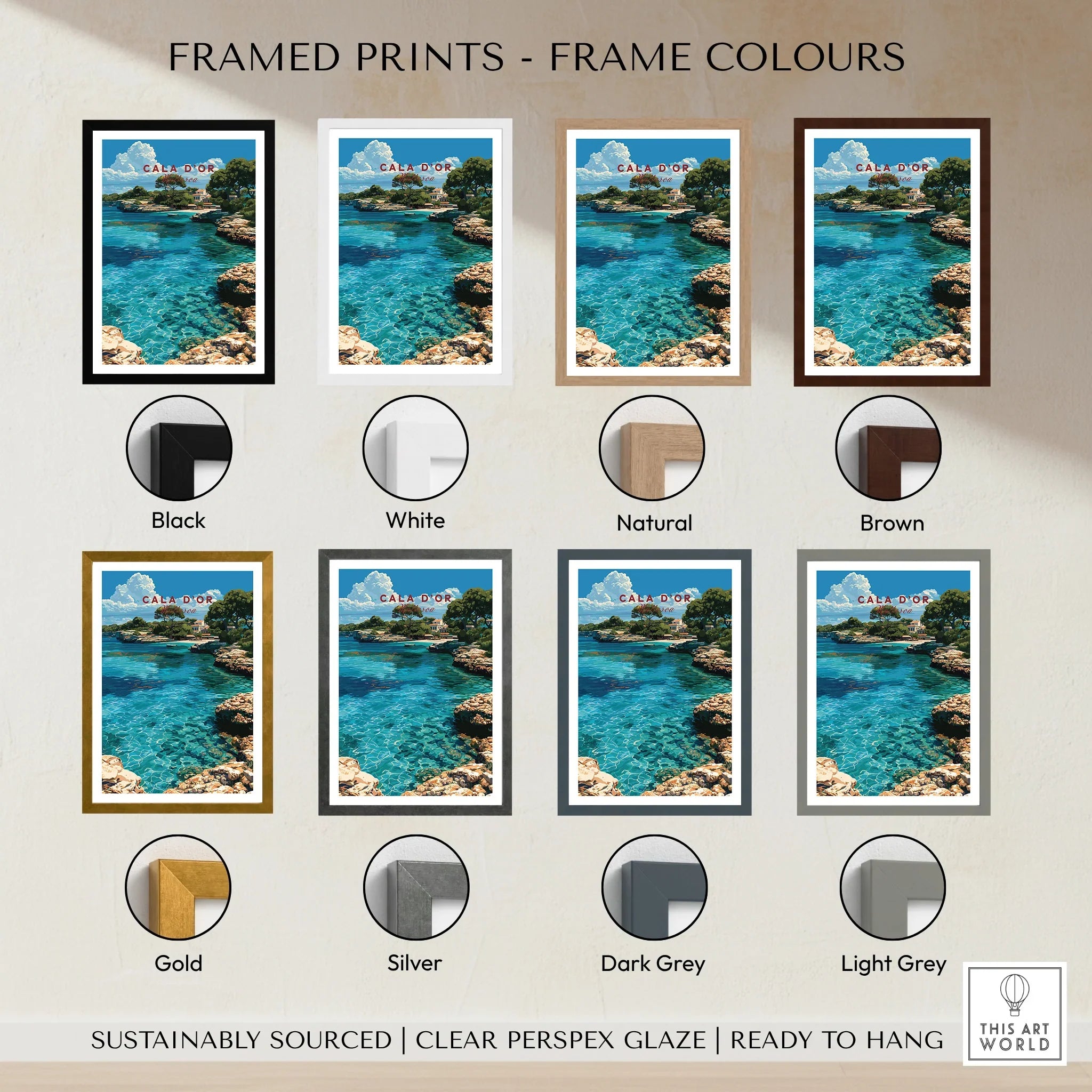 Cala d'Or Mallorca Cove Travel Poster — framed print colour options