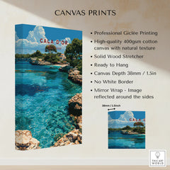 Cala d'Or Mallorca Cove Travel Poster — canvas print stretched cotton canvas details