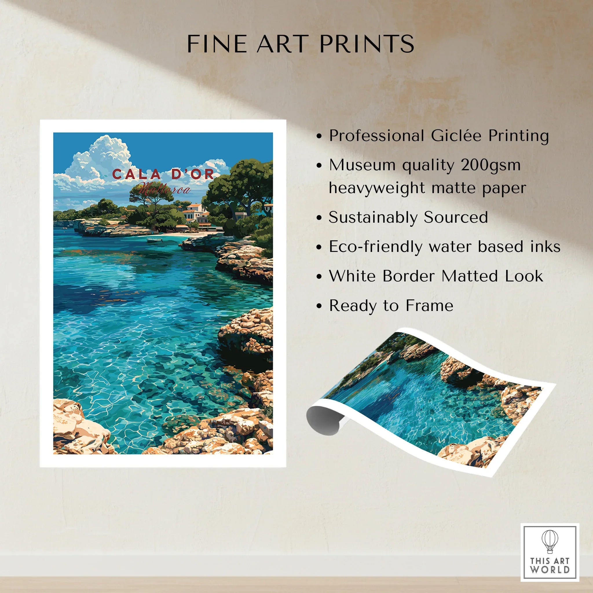 Cala d'Or Mallorca Cove Travel Poster — fine art print unframed quality details