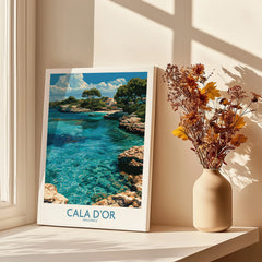 Cala d'Or Mallorca Cove Wall Art — canvas print window setting with shadows flowers