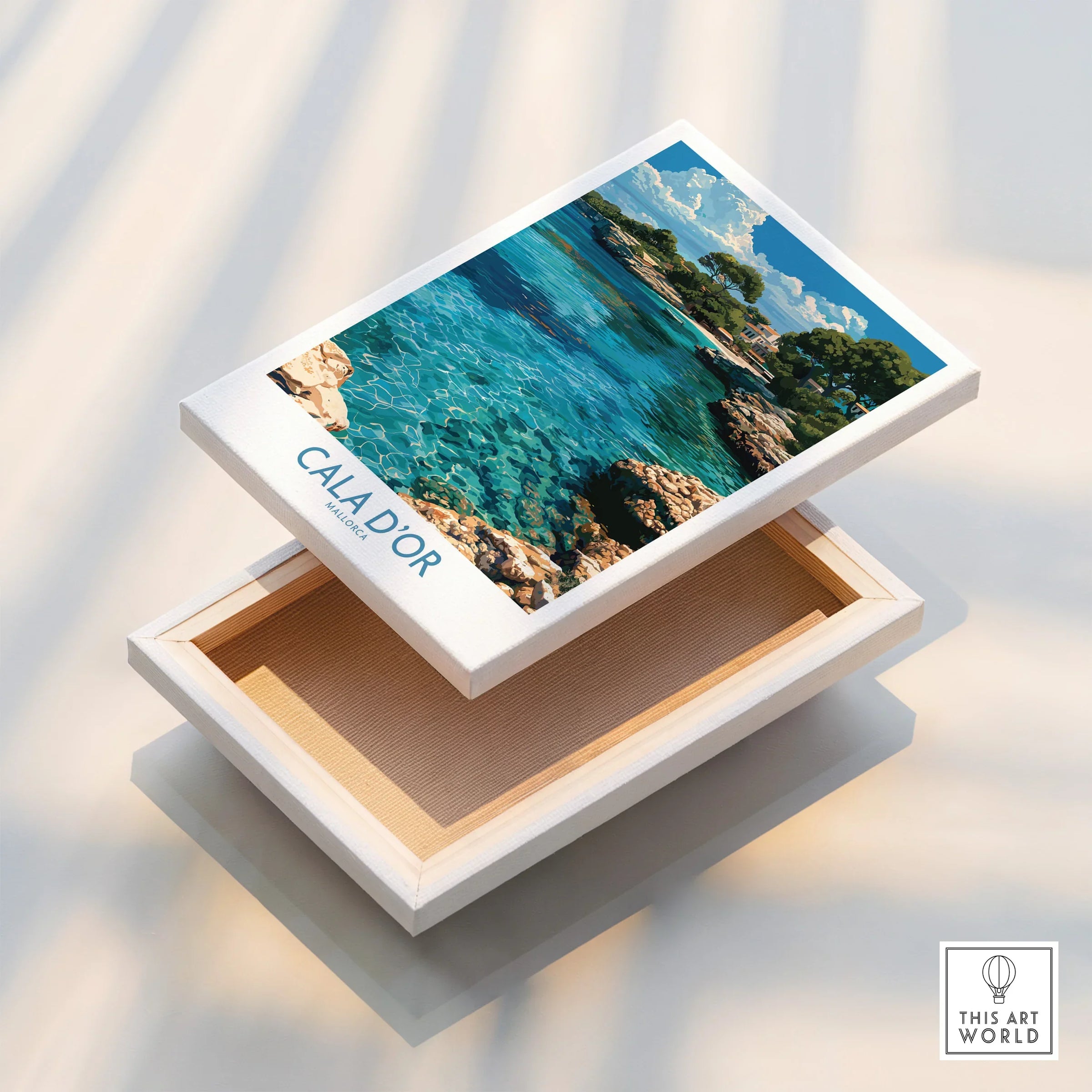 Cala d'Or Mallorca Cove Wall Art — stretched canvas print floating detail mirror edge
