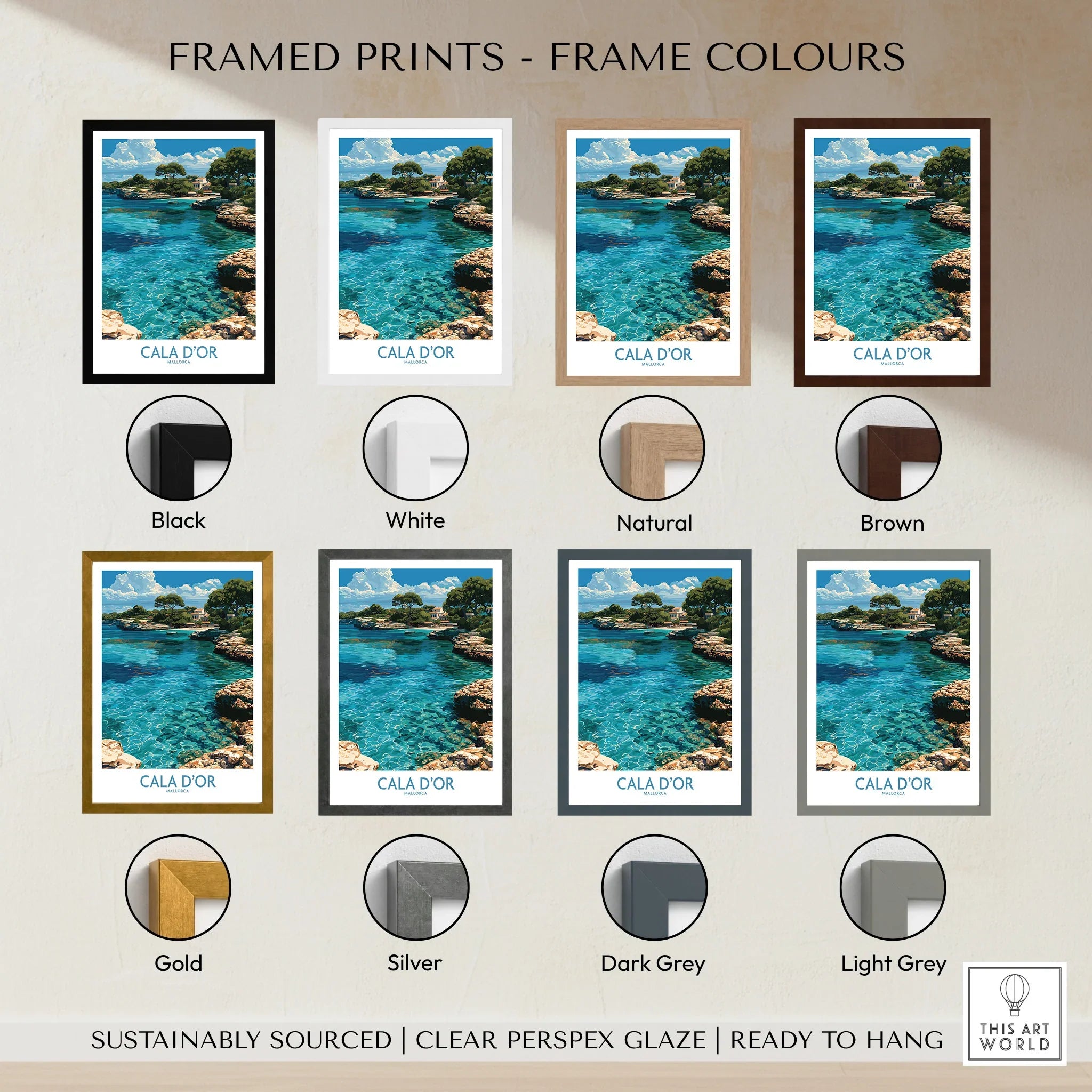 Cala d'Or Mallorca Cove Wall Art — framed print colour options