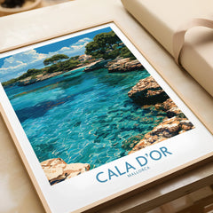 Cala d'Or Mallorca Cove Wall Art — framed art print closeup gift unwrapped natural frame