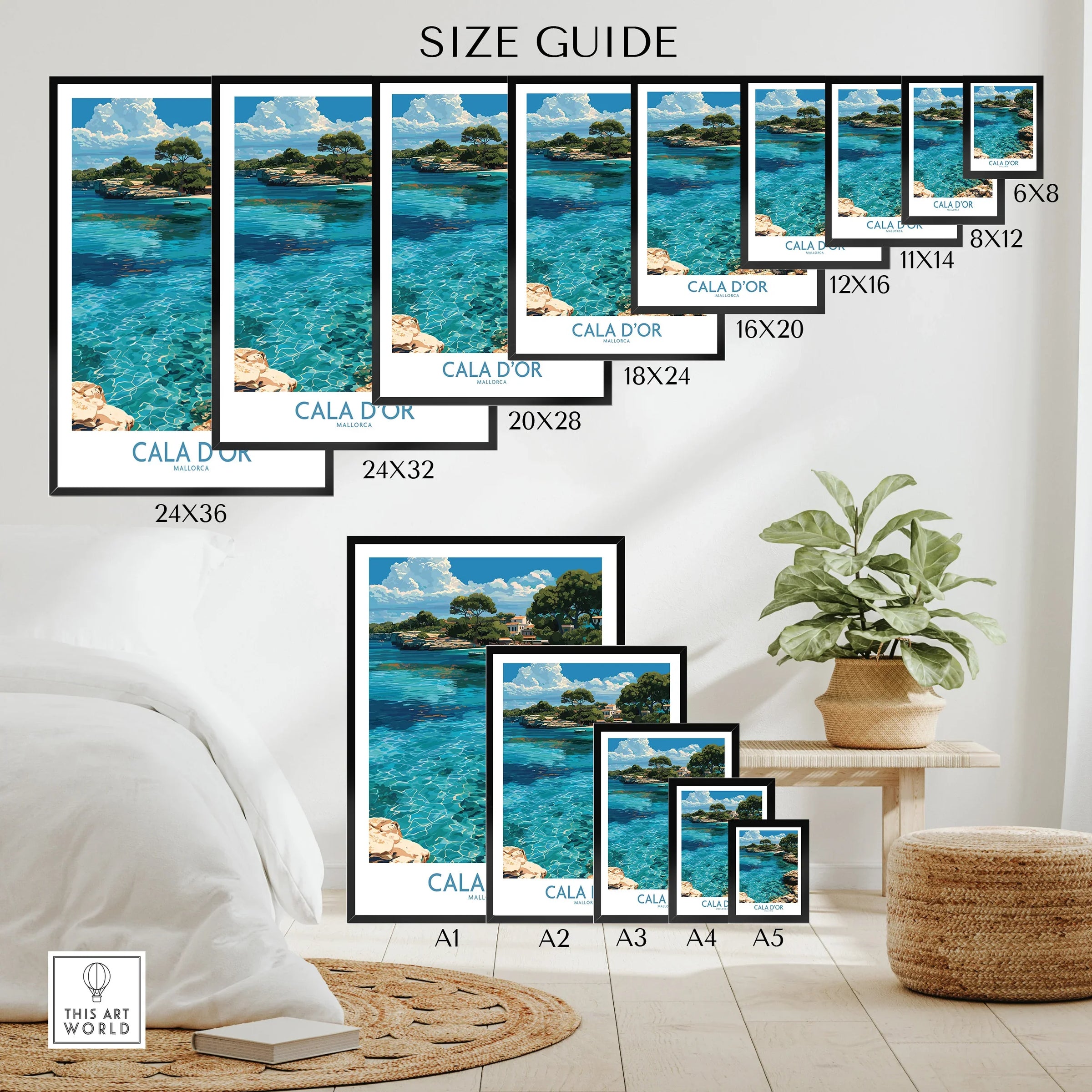 Cala d'Or Mallorca Cove Wall Art — wall art poster size guide thisartworld