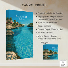 Cala d'Or Mallorca Bay Travel Poster — canvas print stretched cotton canvas details