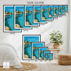 Cala d'Or Mallorca Bay Travel Poster — wall art poster size guide thisartworld