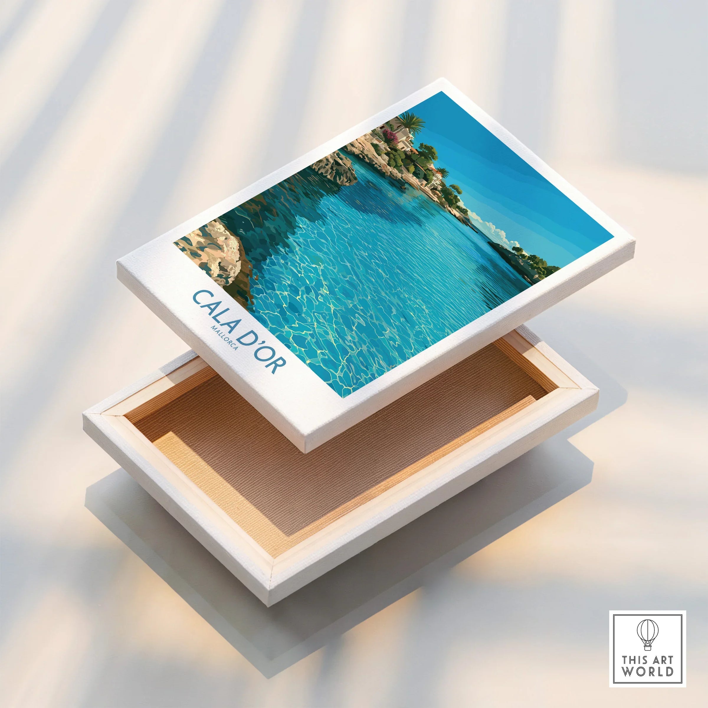 Cala d'Or Mallorca Bay Wall Art — stretched canvas print floating detail mirror edge