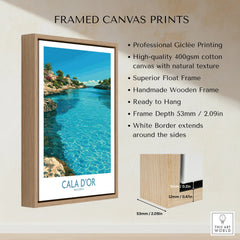 Cala d'Or Mallorca Bay Wall Art — framed canvas float frame details quality