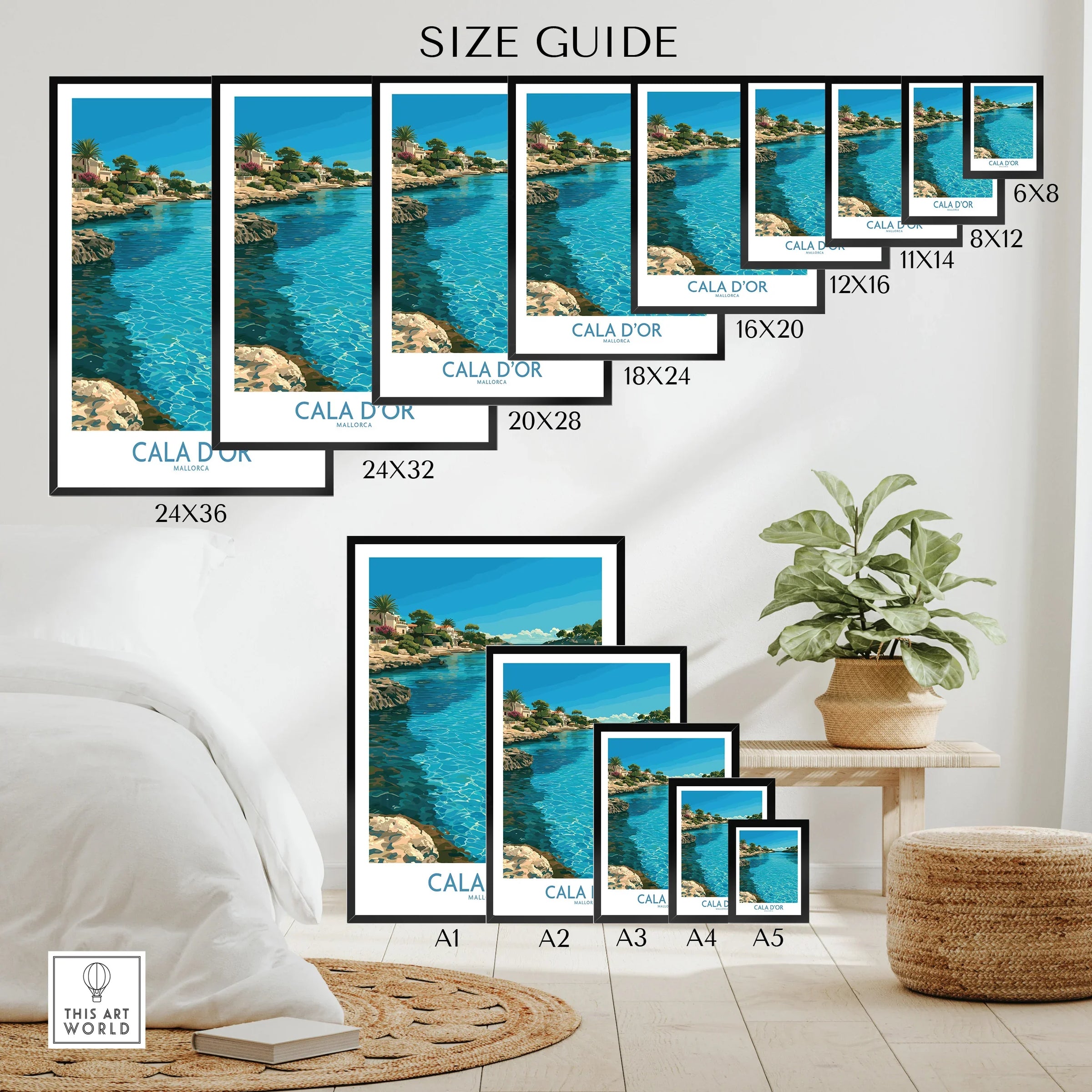 Cala d'Or Mallorca Bay Wall Art — wall art poster size guide thisartworld