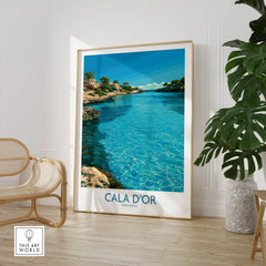 Cala d'Or Mallorca Bay Wall Art — large framed print room setting chair plant