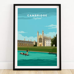 Cambridge Poster Print Wall Art | Vintage featuring iconic Cambridge architecture and scenic river view.