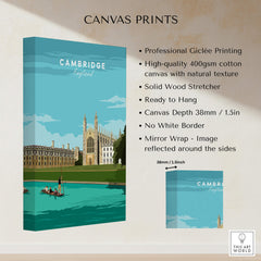 Cambridge Poster Print Wall Art | Vintage features vibrant landscape of Cambridge, showcasing architectural beauty and elegance.