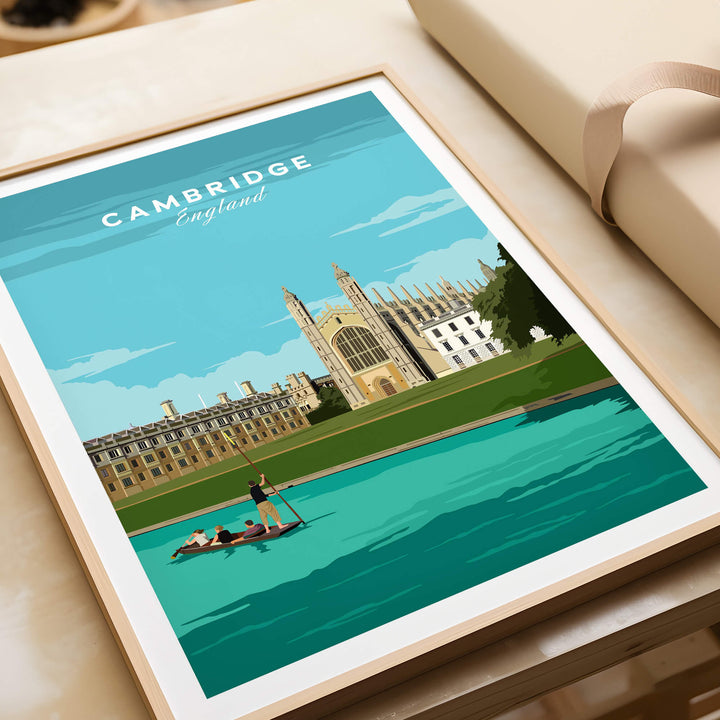 Cambridge Poster Print Wall Art | Vintage featuring a classic view of Cambridge, England, on a stylish wall decor.