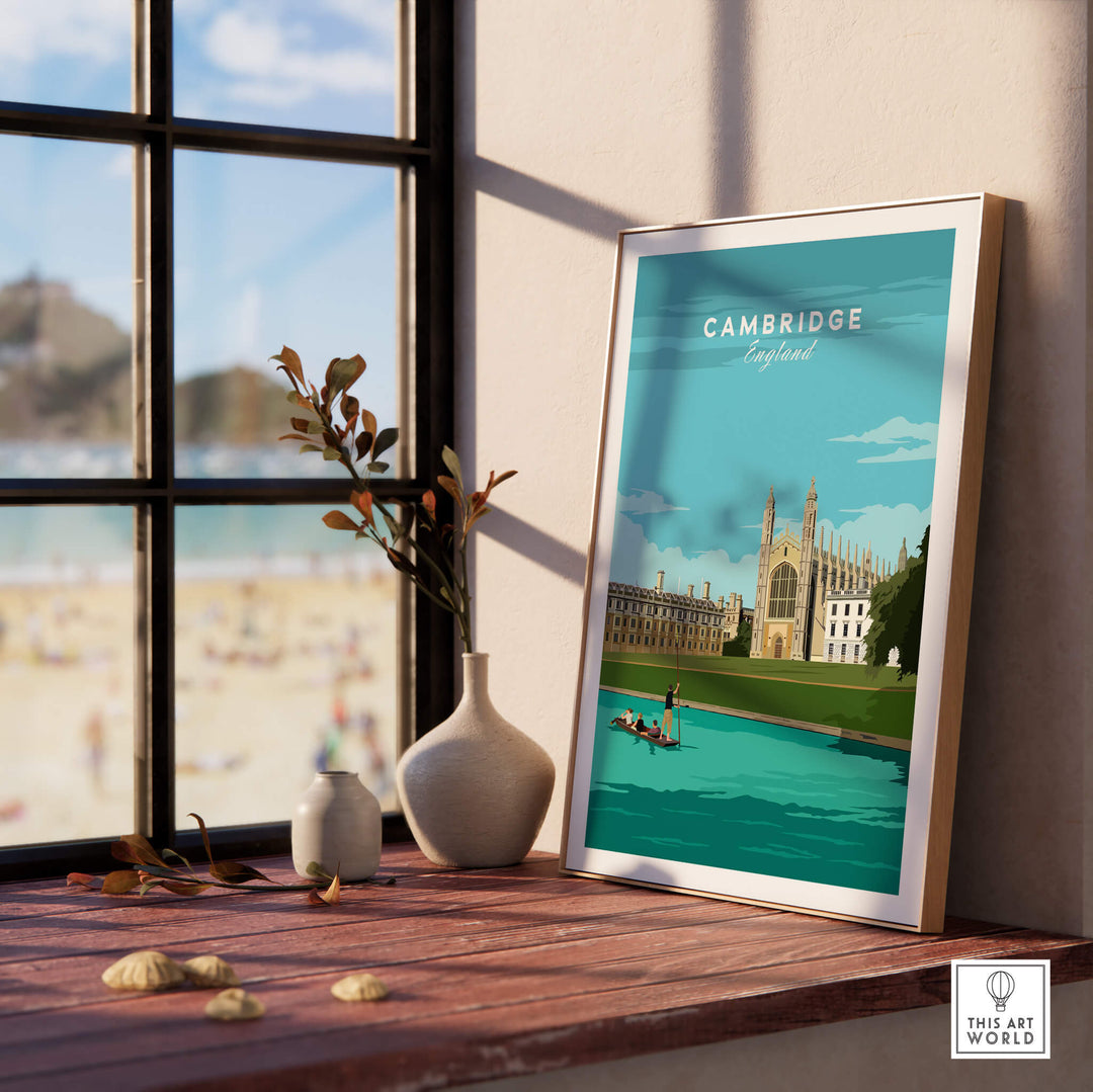Cambridge Poster Print Wall Art | Vintage showcasing elegant architecture and scenery near a window.