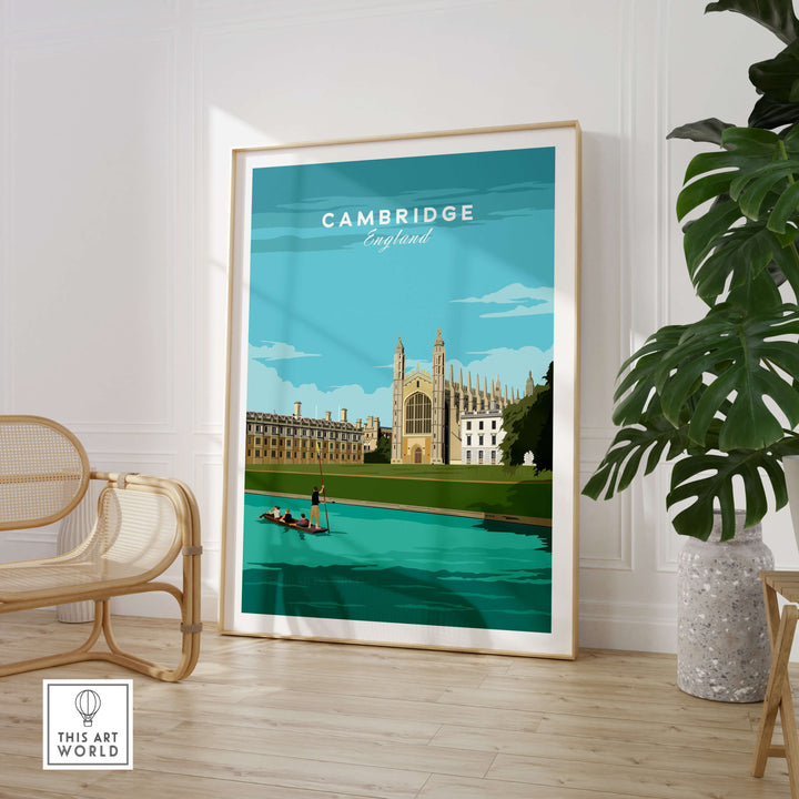 Cambridge Poster Print Wall Art | Vintage, showcasing iconic architecture and culture of Cambridge, England.