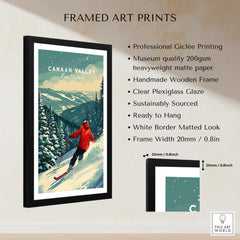 Canaan Valley Travel Poster - West Virginia framed art print featuring skier on snowy slopes.