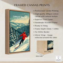 Canaan Valley Travel Poster -  West Virginia featuring a skier on snowy slopes in a framed canvas print.
