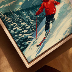 Canaan Valley Travel Poster -  West Virginia showcasing a skier navigating snowy slopes in a picturesque mountain landscape.