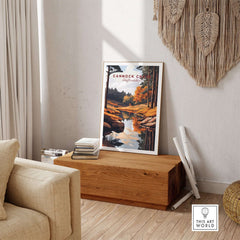 Cannock Chase Art Print displayed in a cozy living room, showcasing vibrant nature artwork.