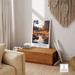 Cannock Chase Print displayed in a cozy interior, showcasing serene nature and tranquility.