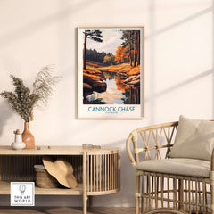 Cannock Chase Print showcased in a modern living room setting with natural decor and calming colors.