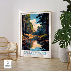 Cannock Chase Staffordshire England Poster displayed in a modern interior setting with lush greenery.